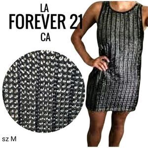 Forever 21 Little Black Dress Special Occasion Sequined Stripes Sz M